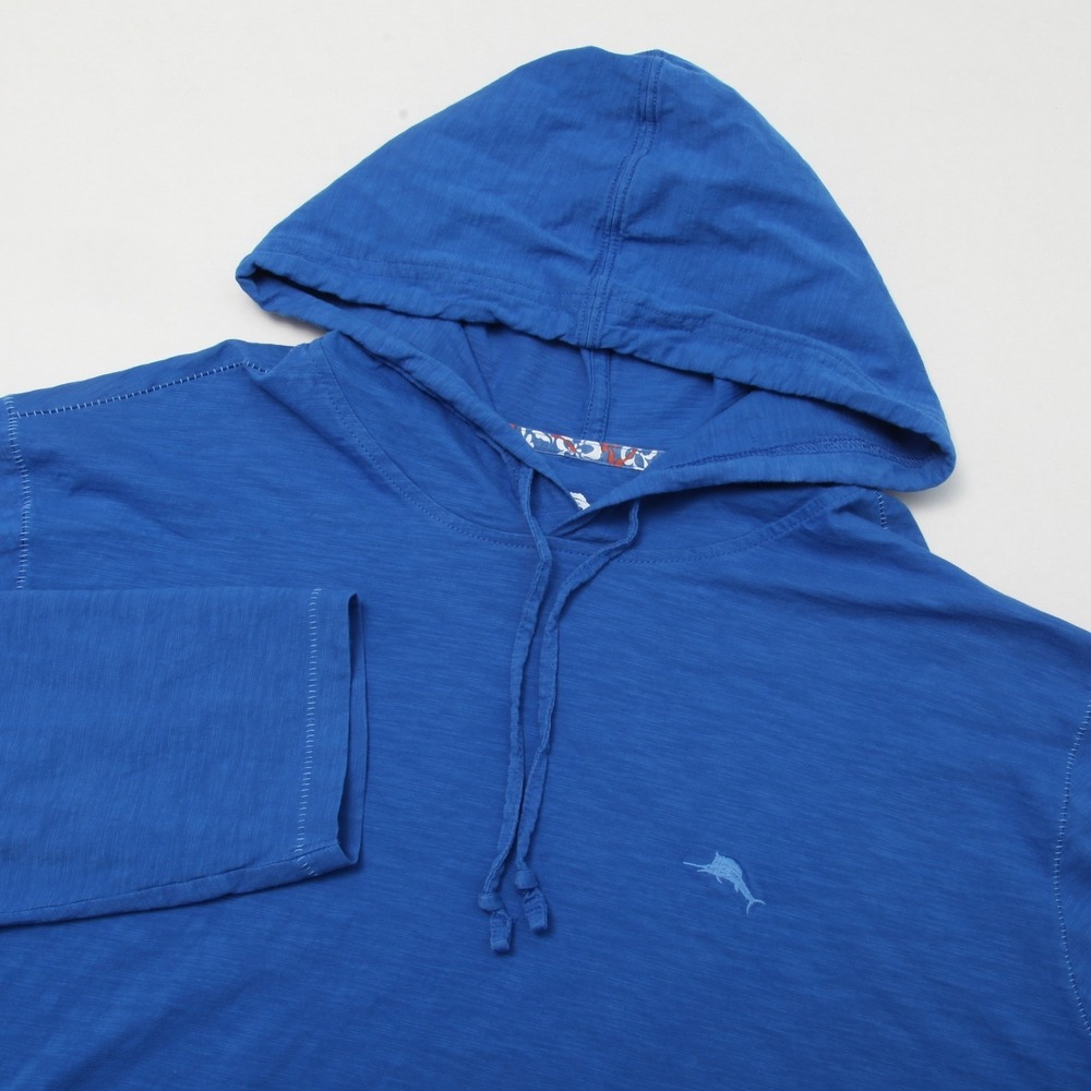 Tommy Bahama Men's 2XLB Blue Long Sleeve Hooded Shirt Pullover Cotton